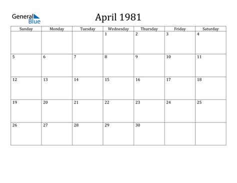 Calendar April 1981